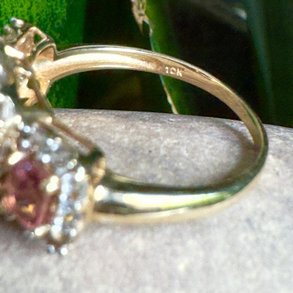 SOLD  Raspberry Tourmaline and Iceland Spar Halo Ring- & Sterling Ring - Picture 5 of 13